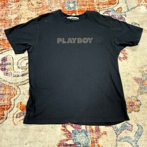 Playboy Mens Faded Black Pacsun Logo Graphic T-Shirt Short Sleeve Crewneck L